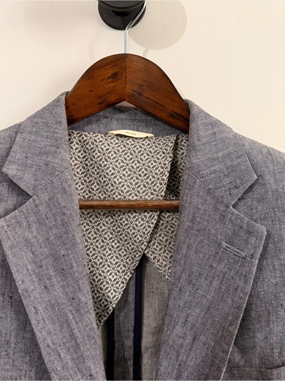 Men's Light Gray/Blue Linen-Blend Blazer - Classic Two-Button